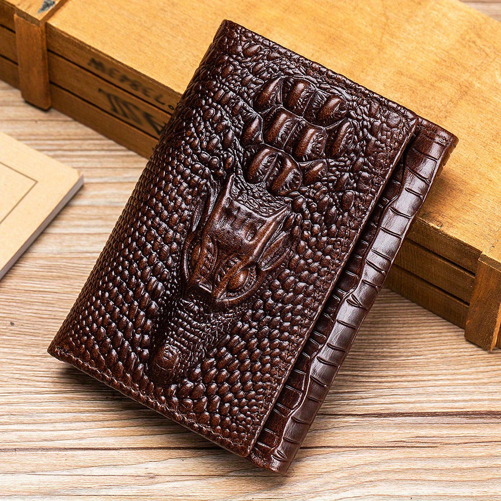 Men’s Crocodile Pattern Leather Wallet – RFID Trifold Vintage Wallet