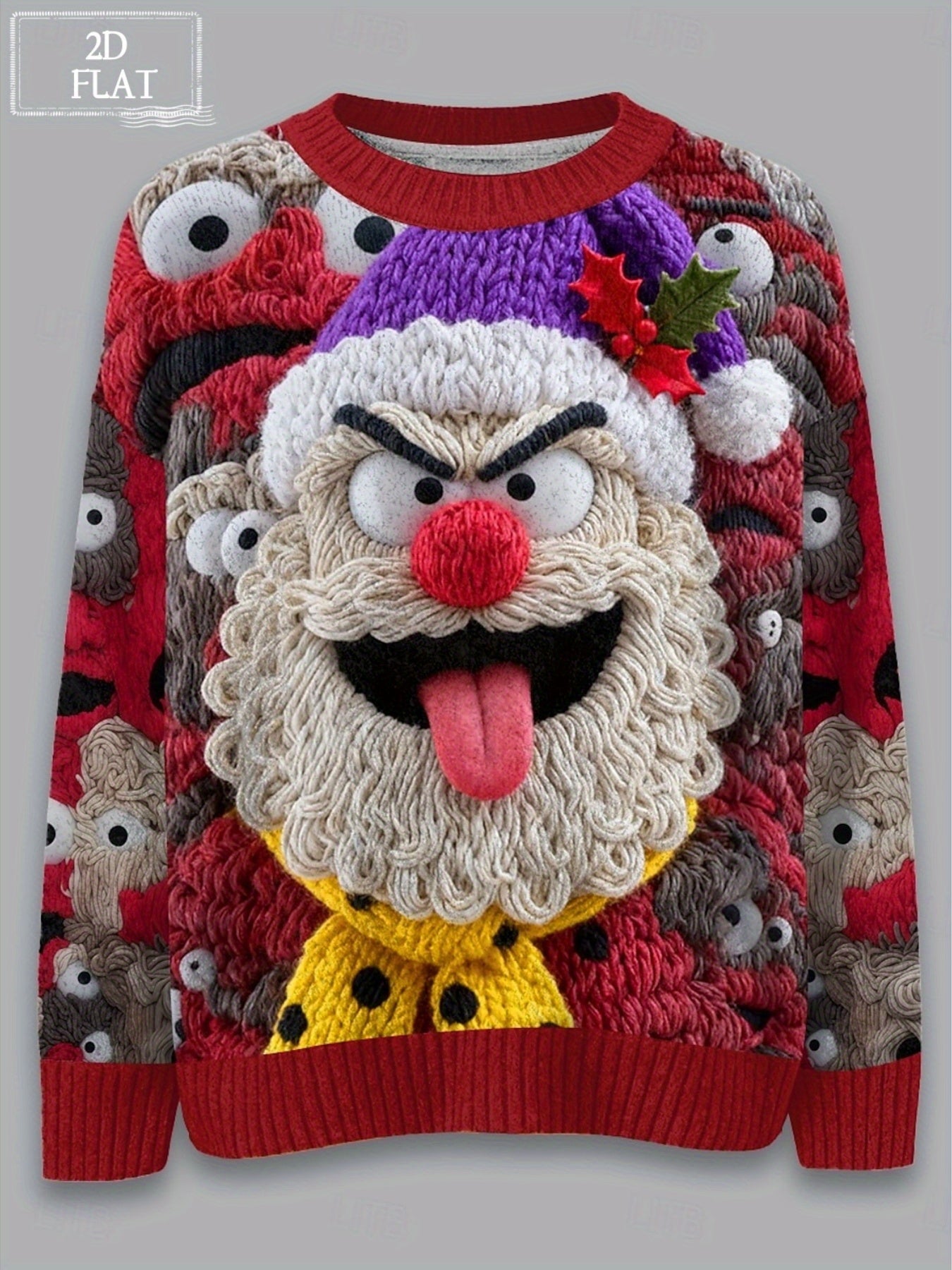 2D Flat Pattern Women's Ugly Christmas Crewneck Pullover Holiday Party Wear Lightweight Warm Breathable Soft Fabric Sizes XXS-XXL, 2D Flat