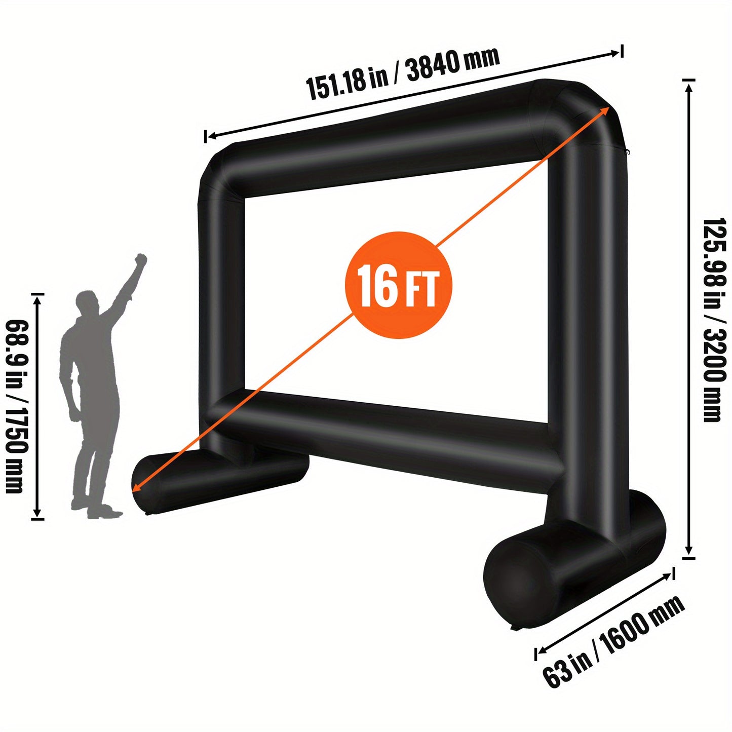 192-Inch Inflatable Movie Screen with Blower & Carrying Bag - Front/Rear Projection, Durable Oxford Fabric for Outdoor Parties, Backyard Movie Nights & Vibrant Celebrations, Backyard Cinema | Sleek Black Frame | Easy Setup Screen, Happybuy