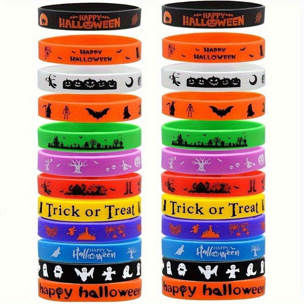 40pcs Halloween Party Favors Bracelets Multi-item Party Supplies Set, for People Halloween Party Gift Silicone Bracelet, Rubber Wristband, Suitable for Halloween Party Trick-or-treat Gift Bag Fillers, Decorative Accessories and Supplies
