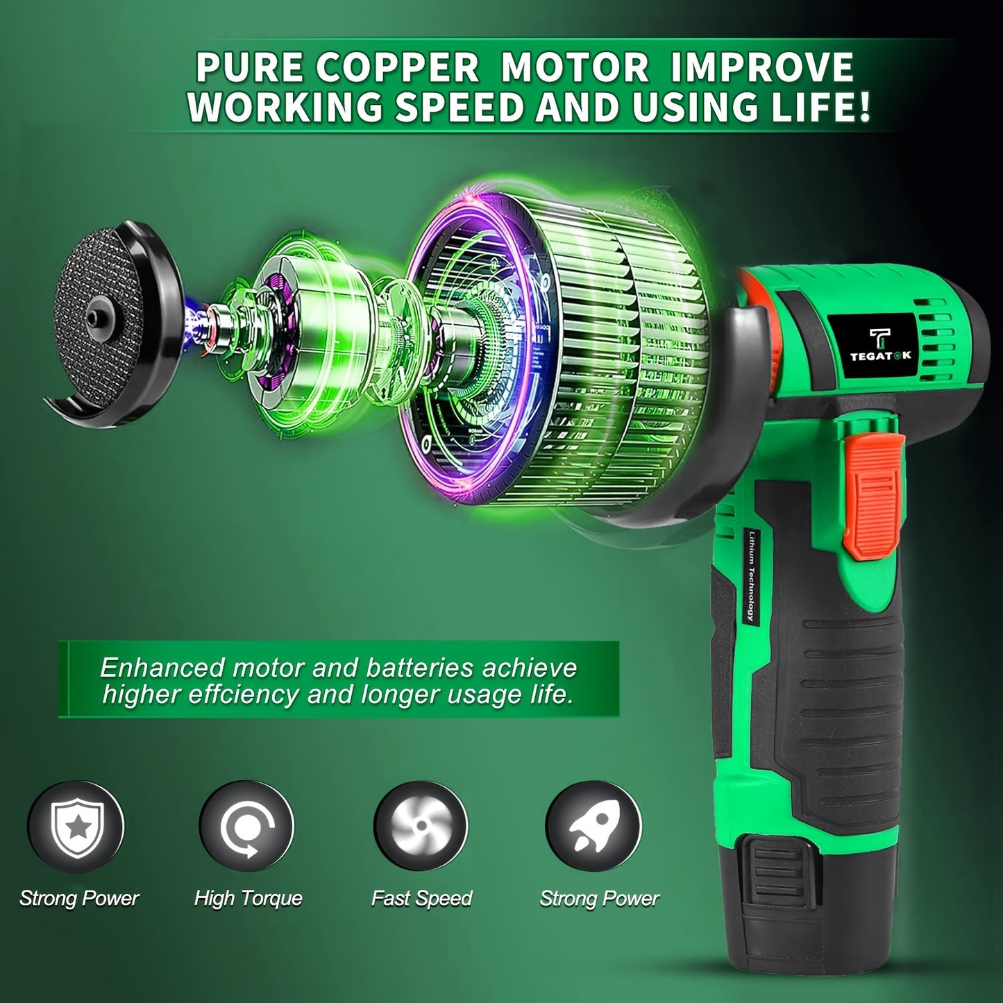 Tegatok 12V Mini Angle Grinder Kit – 19500RPM Cordless Power Tool with 2 Batteries
