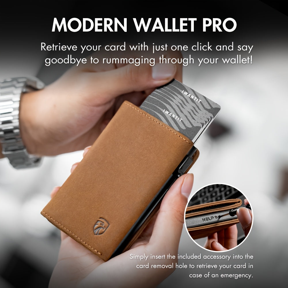 Men’s RFID Leather Wallet – Slim Pop-Up Credit Card Holder with ID Window