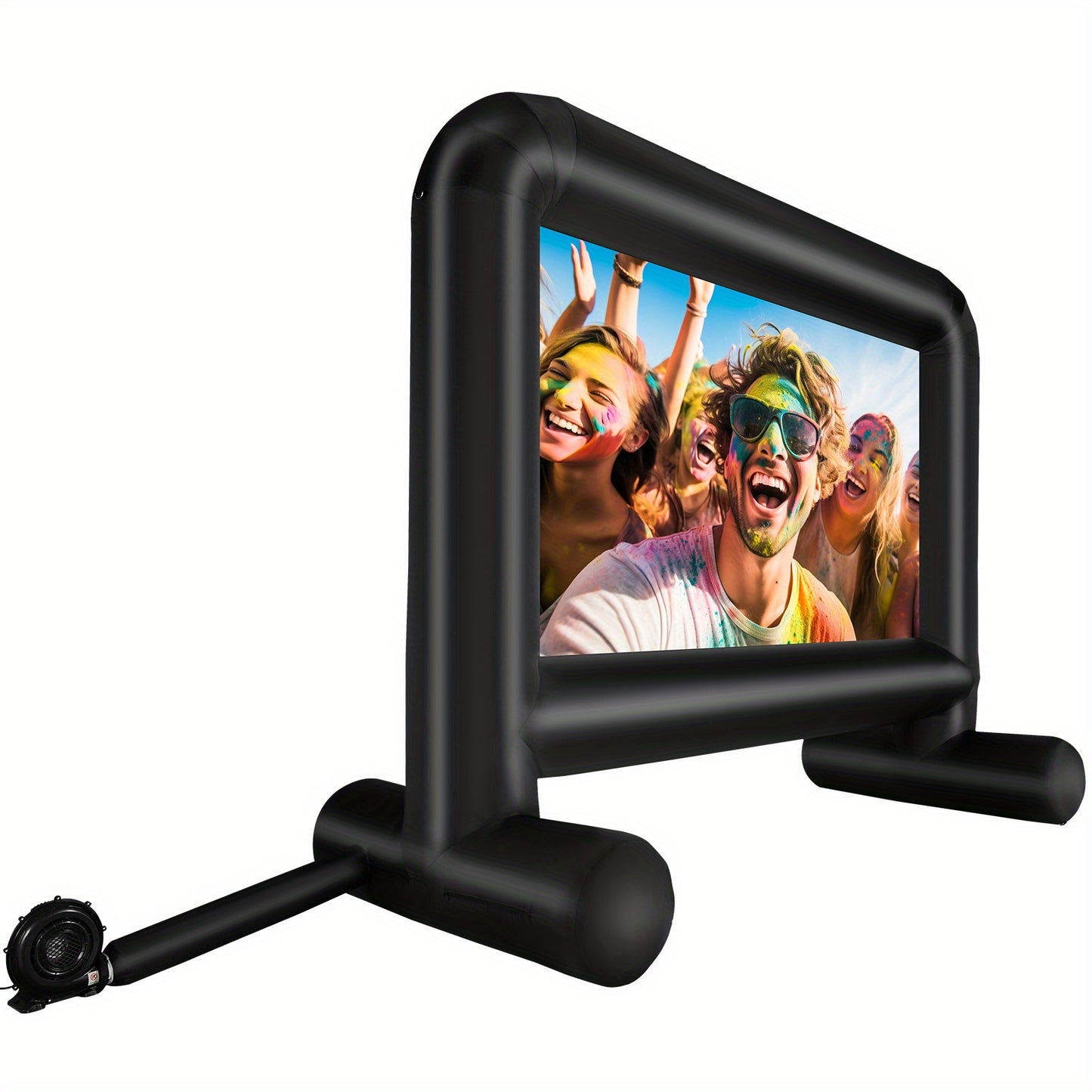 192-Inch Inflatable Movie Screen with Blower & Carrying Bag - Front/Rear Projection, Durable Oxford Fabric for Outdoor Parties, Backyard Movie Nights & Vibrant Celebrations, Backyard Cinema | Sleek Black Frame | Easy Setup Screen, Happybuy