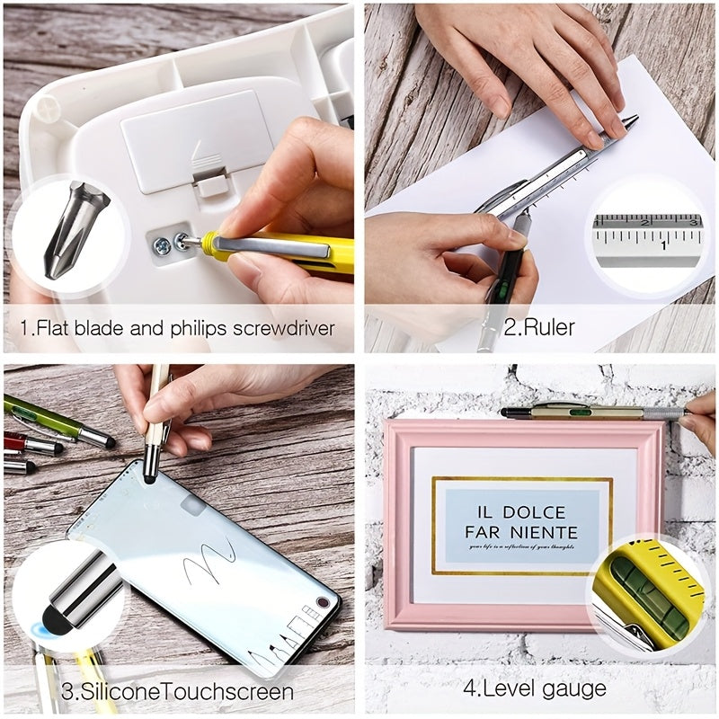 6-in-1 MultiTool Pen – Stylus, Screwdrivers, Ruler, Level & Ballpoint Pen