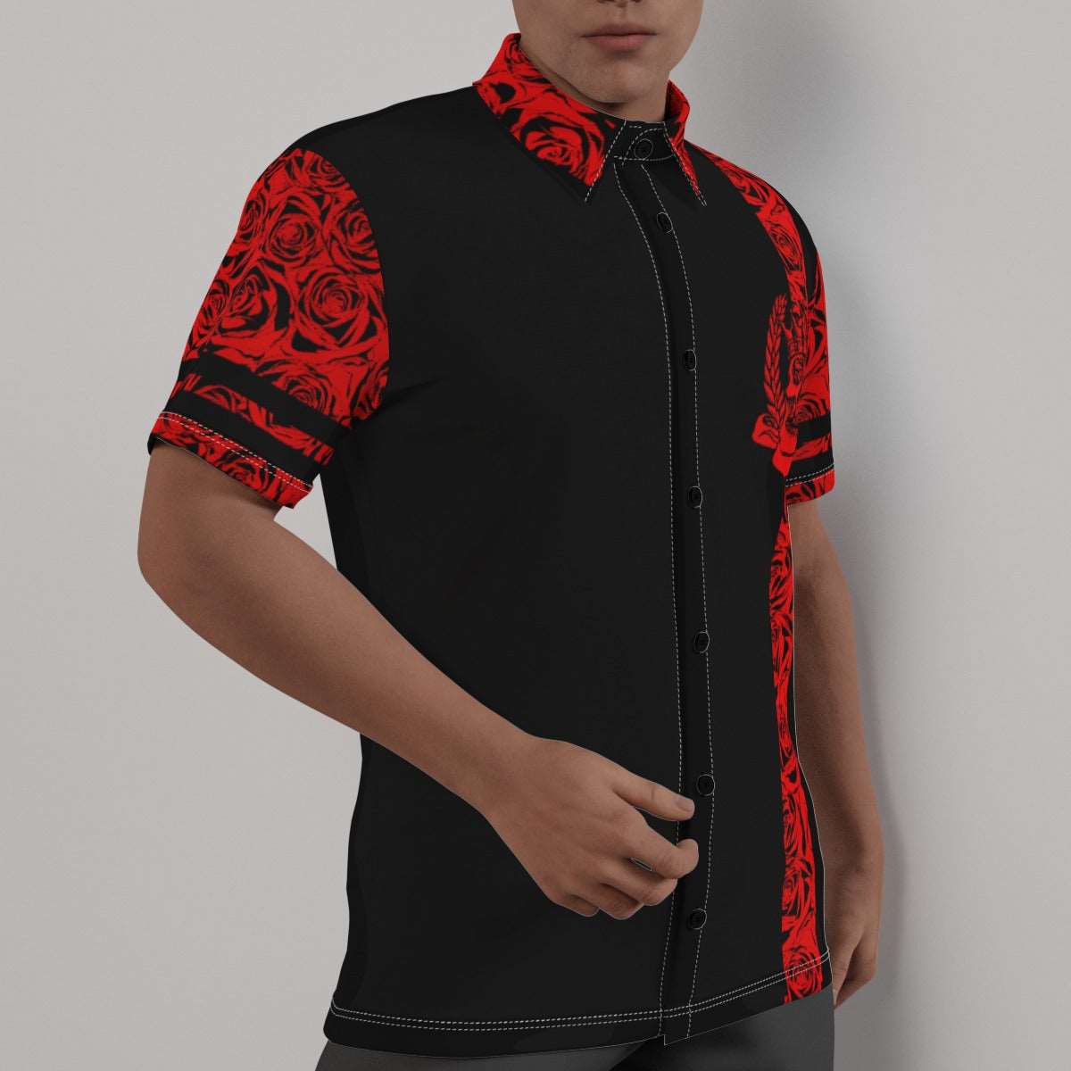 Office Shirt edition Red Rose Skull All-Over Print Men's Shirt - Merencalle