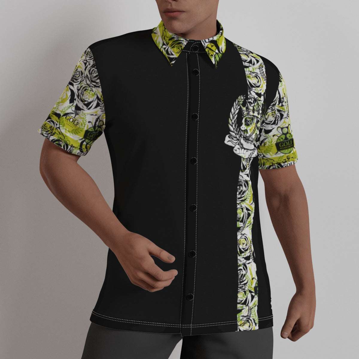 Office shirt edition Light Green Rose skull  All-Over Print Men's Shirt - Merencalle