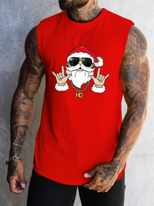 Men's Christmas Santa Claus Quick-Dry Athletic Tank Tops – Moisture-Wicking Sleeveless Gym Shirt for Workout & Running