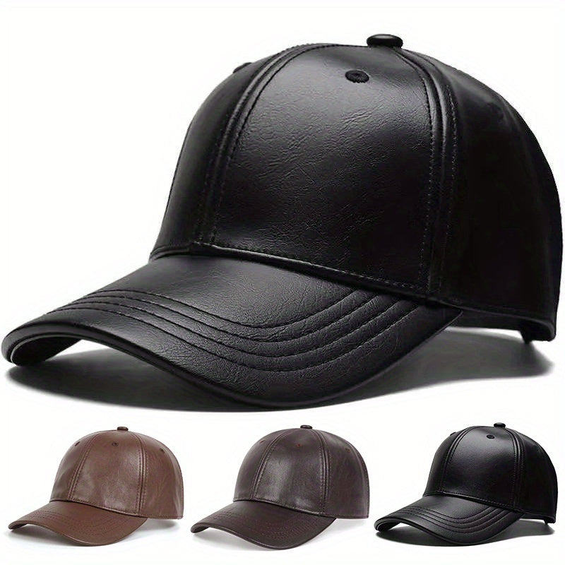 Men's PU Leather Adjustable Baseball Cap For Outdoor Activities – Sun Protection Casual Hat For Spring And Fall - Merencalle