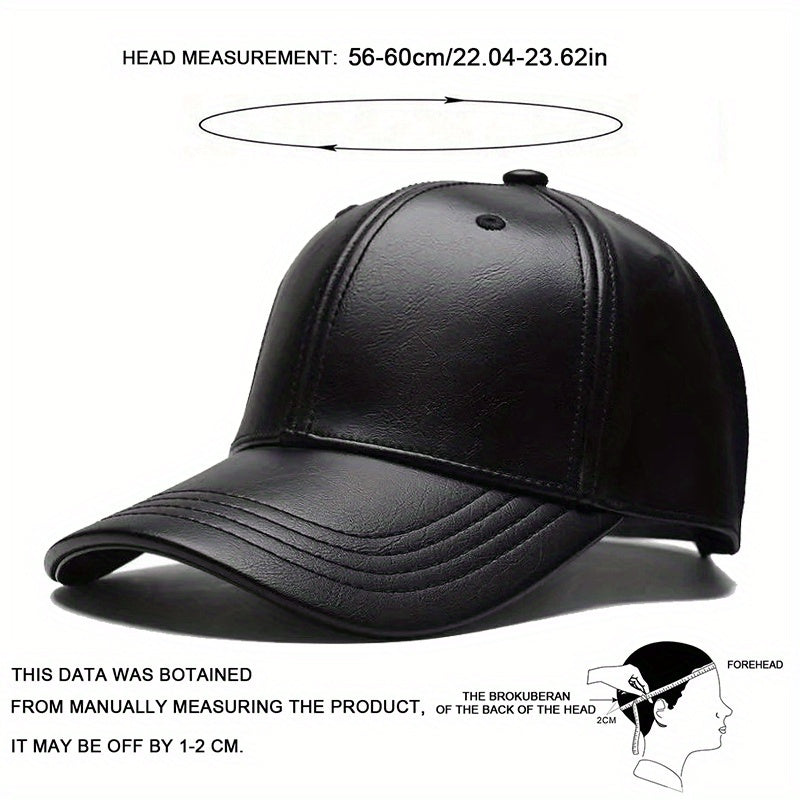 Men's PU Leather Adjustable Baseball Cap For Outdoor Activities – Sun Protection Casual Hat For Spring And Fall - Merencalle