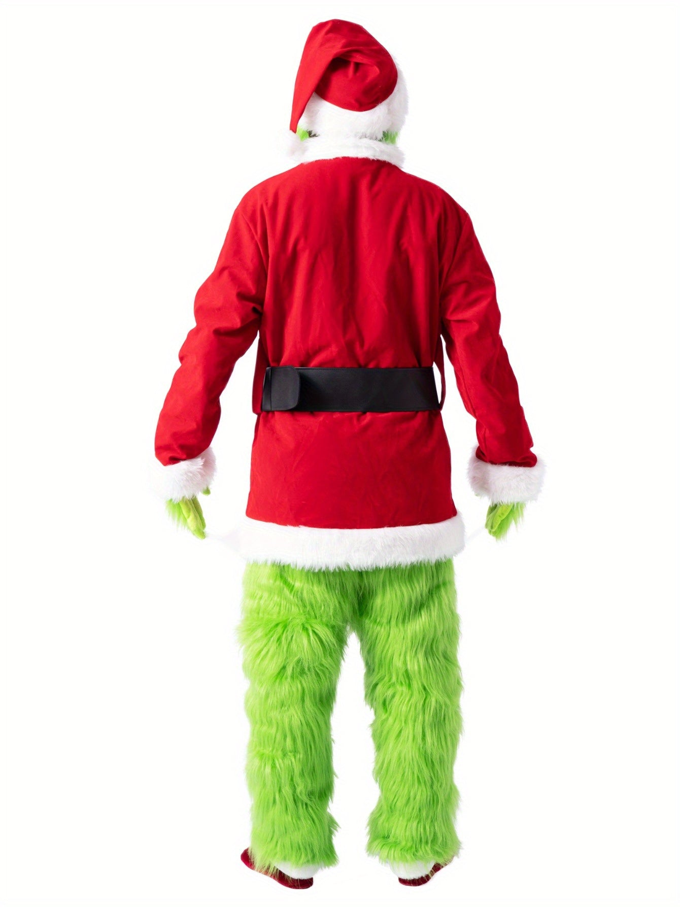 7-Piece Deluxe Green Monster Santa Costume for Men – Furry Halloween Cosplay Outfit Set