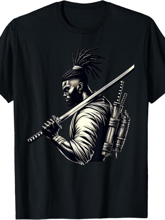 EWHafro American Samurai Anime Cartoon Japanese Bushido Warrior T-Shirt – 100% Soft Cotton, Unisex, All-Season Casual & Sports Wear, Perfect Gift for Anime Fans