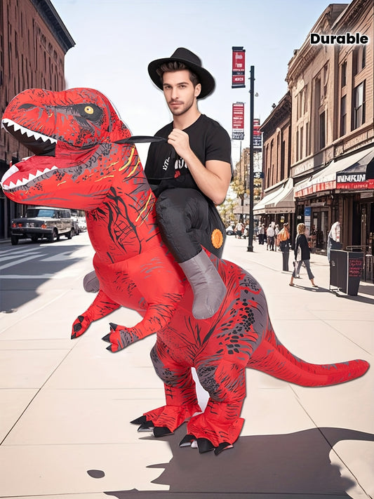 [Inflatable T-Rex Costume] Red & Black Inflatable T-Rex Dinosaur Costume | Perfect for Halloween, Christmas, Themed Parties & Birthdays, Durable Inflatable, Dinosaur Riding Suit with Black Straps