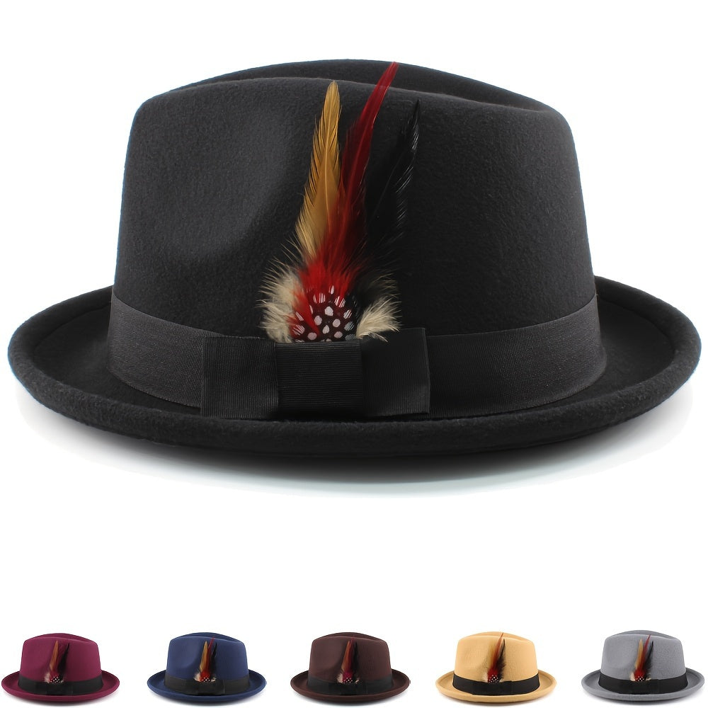 Classic British Gentlemen's Feathered Hat with Rolled Brim - Perfect Gift for Middle-aged and Elderly Men