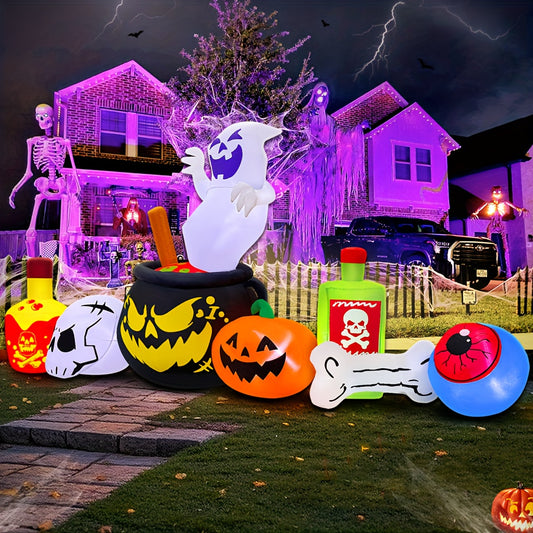 8FT Halloween Inflatable Decoration, Built In LED Lights Blow Up Poison Boiled Ghost Decorations For Halloween Party, Garden, Yard Lawn Decor