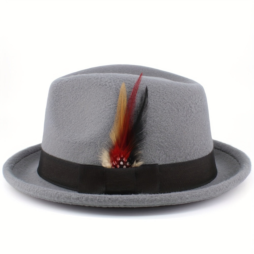 Classic British Gentlemen's Feathered Hat with Rolled Brim - Perfect Gift for Middle-aged and Elderly Men