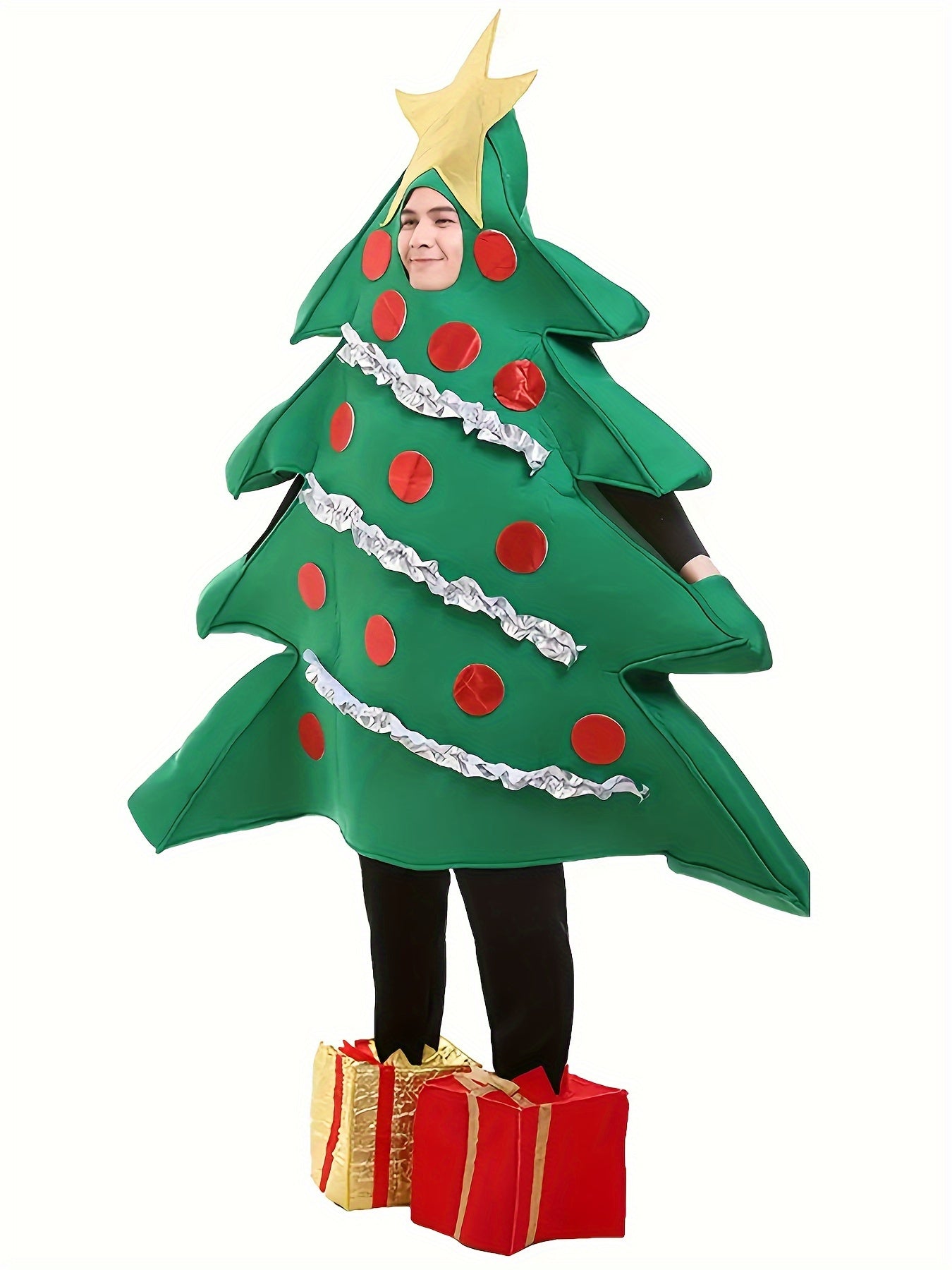 Christmas Tree Costume Set – 2-Piece Green Tree Costume + Gift-Shaped Shoes (Unisex)