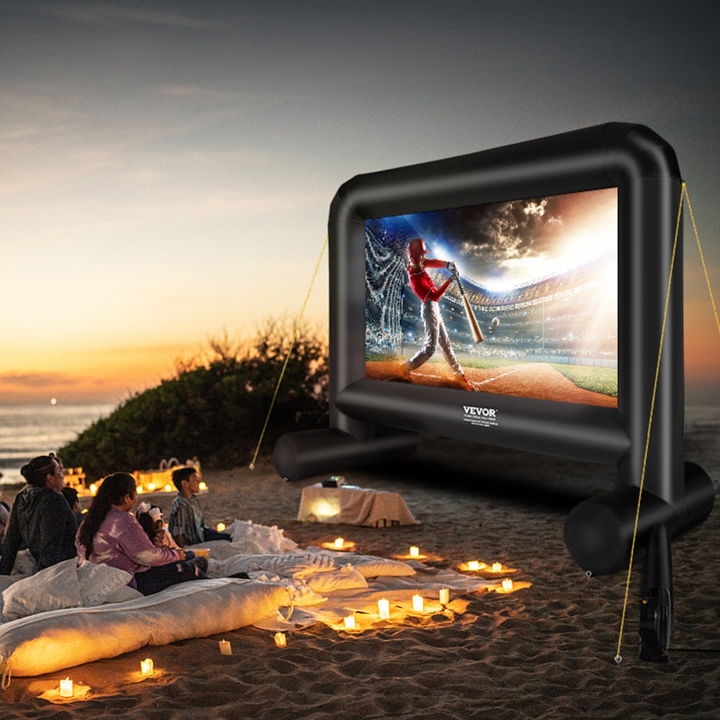 192-Inch Inflatable Movie Screen with Blower & Carrying Bag - Front/Rear Projection, Durable Oxford Fabric for Outdoor Parties, Backyard Movie Nights & Vibrant Celebrations, Backyard Cinema | Sleek Black Frame | Easy Setup Screen, Happybuy