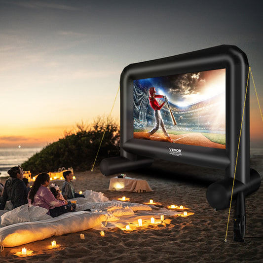 192-Inch Inflatable Movie Screen with Blower & Carrying Bag - Front/Rear Projection, Durable Oxford Fabric for Outdoor Parties, Backyard Movie Nights & Vibrant Celebrations, Backyard Cinema | Sleek Black Frame | Easy Setup Screen, Happybuy