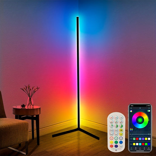 56-Inch RGB Corner Floor Lamp – Color Changing LED with Music Sync, Remote & App Control