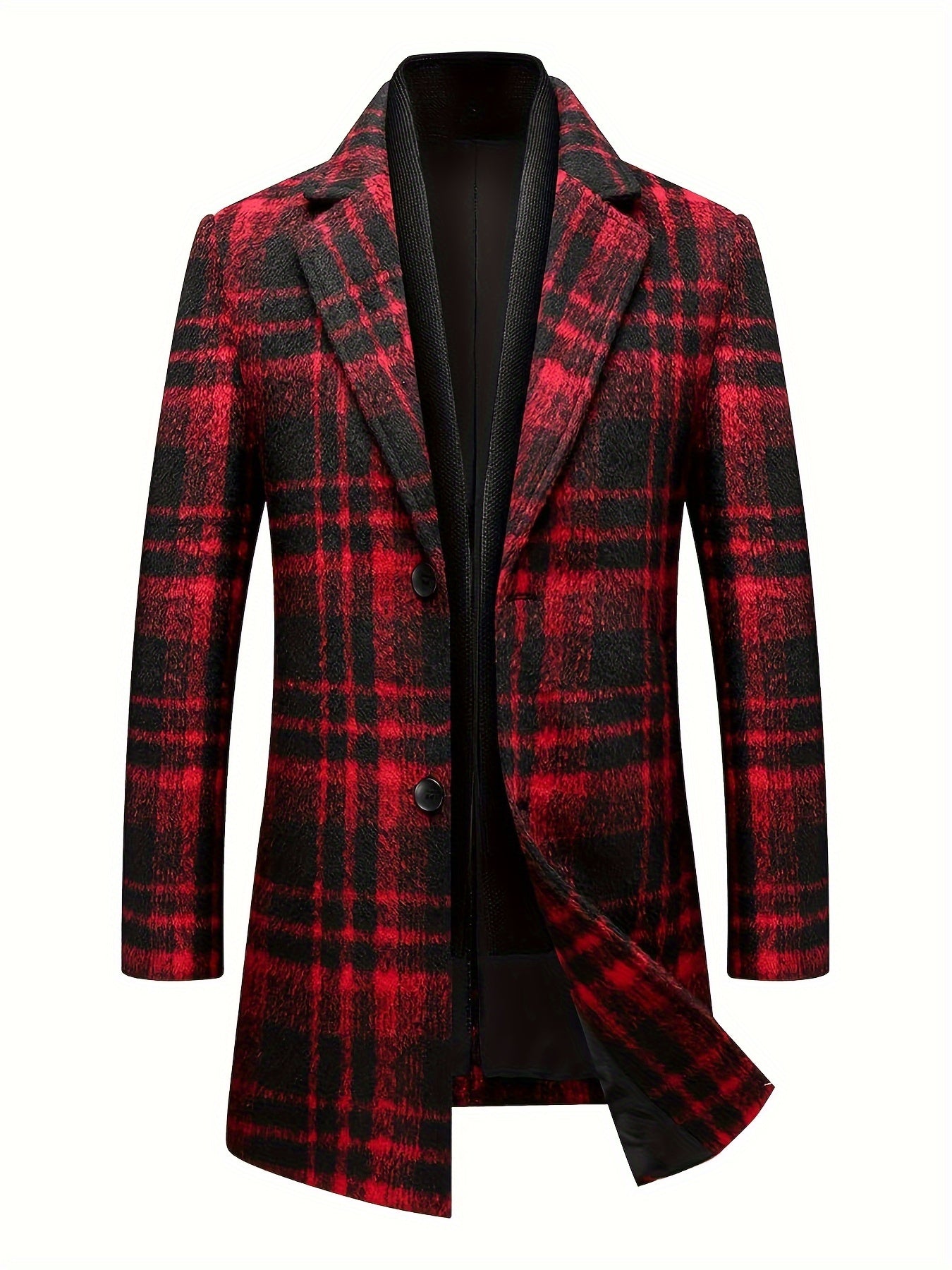 Men's Plaid Wool Blend Overcoat with Scarf – Notched Collar, Mid-Length Trench for Fall & Winter