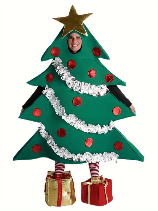 Christmas Tree Costume Set – 2-Piece Green Tree Costume + Gift-Shaped Shoes (Unisex)