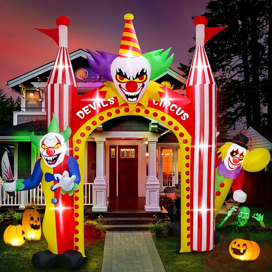 Kalolary 12ft Inflatable Clown Archway - Giant Clown Entrance with Built-in Lights, Red & Yellow Striped Design, 110V-240V Plug-In Outdoor/Indoor Halloween Decor for Yard, Garden, Patio, Haunted House Party, Inflatable Clown, Garden Decoration, Festive A