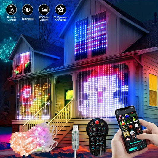 400LEDs Christmas Curtain Lights, 400LEDs Smart APP Controlled, Text And Animation Display, Music Sync Light Garland For Christmas And Halloween Decorations And Valentine'S Day Suitable For Indoor And Outdoor Use