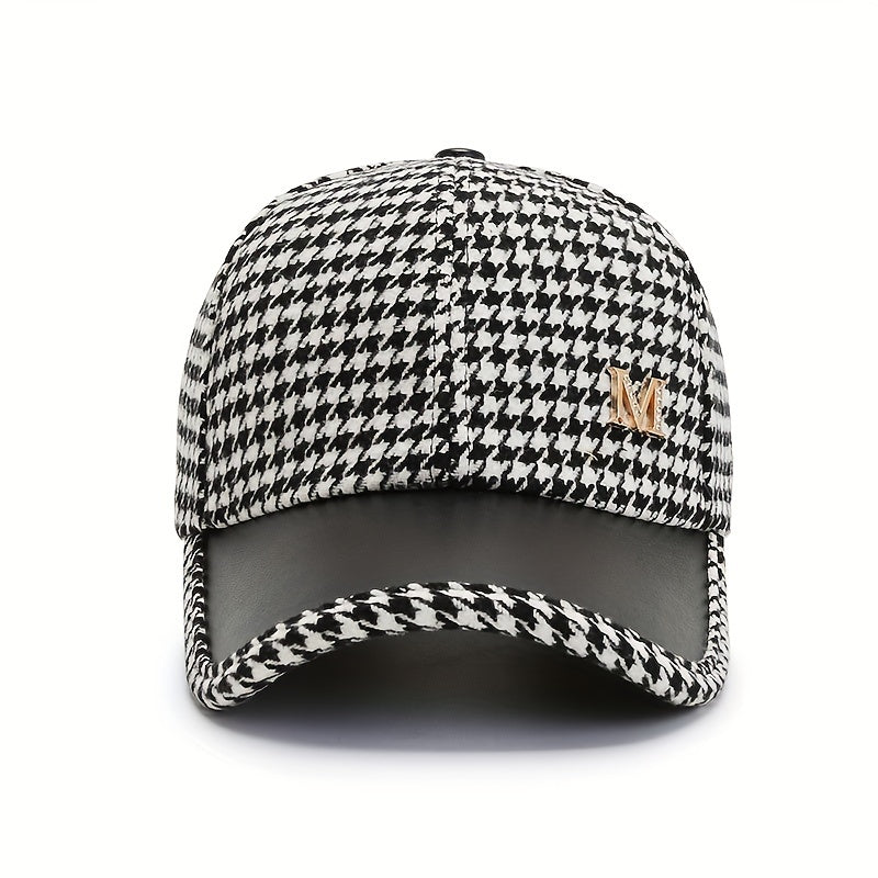 Rhinestone Decorated Houndstooth Pattern Unisex Baseball Cap