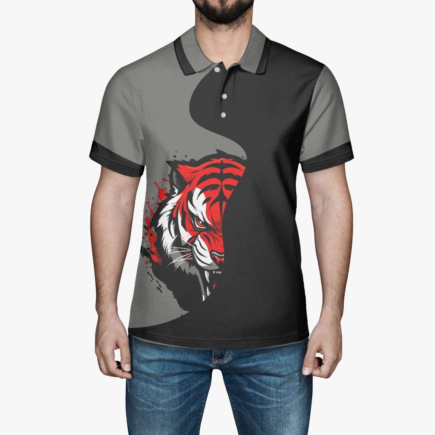 Office Shirt TIGER Handmade AOP Men Polo Shirt - Merencalle