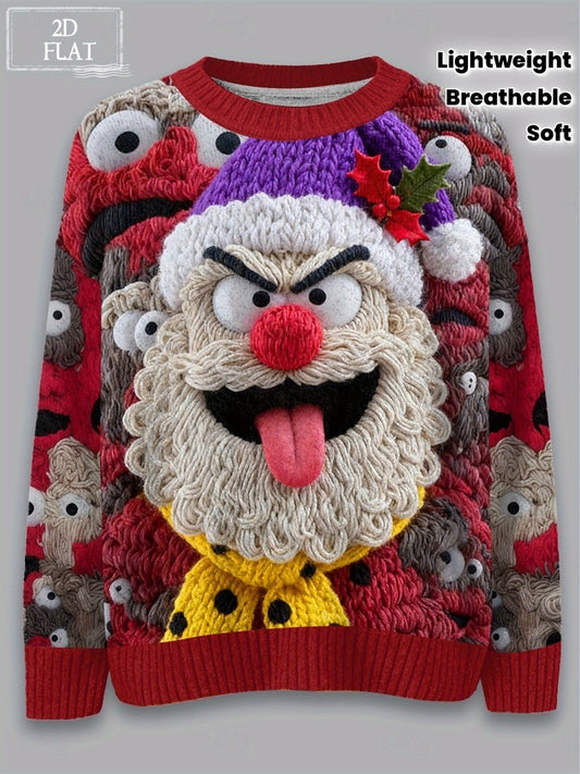 2D Flat Pattern Women's Ugly Christmas Crewneck Pullover Holiday Party Wear Lightweight Warm Breathable Soft Fabric Sizes XXS-XXL, 2D Flat