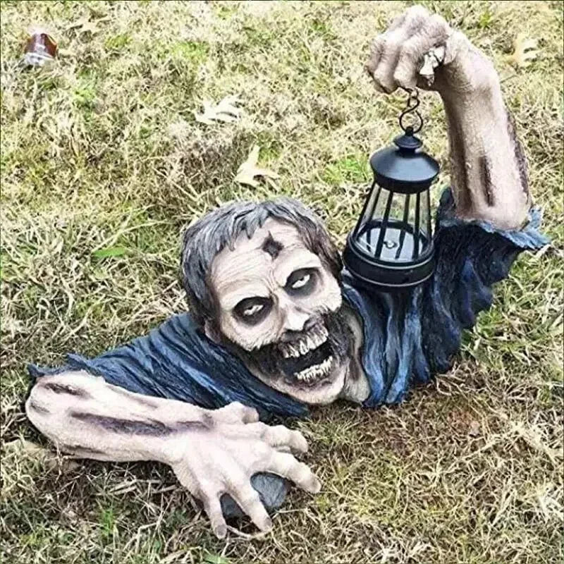 Halloween Zombie Lantern - LED Resin Pendant Outdoor Statue for Holiday Party Décor