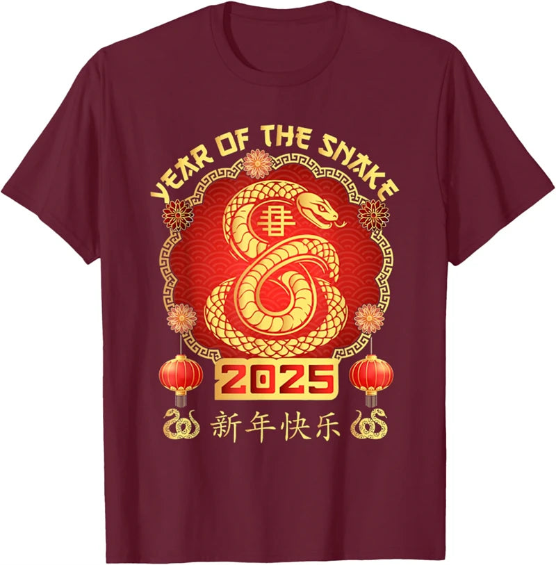 Year of the Snake Men's 3D Printed T-Shirt - Trendy Short Sleeve Chinese Snake Design, Loose Fit Hip Hop Streetwear