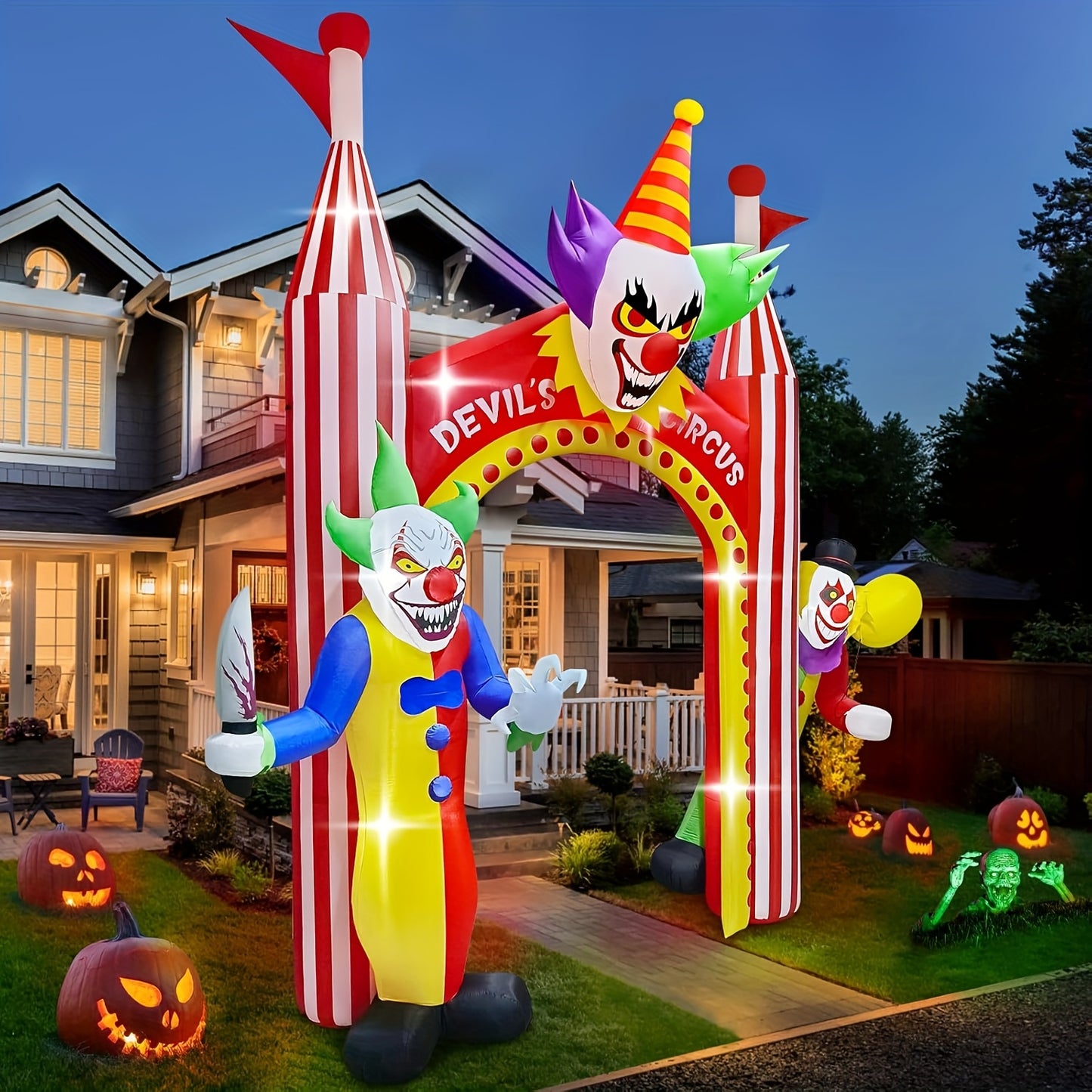 Kalolary 12ft Inflatable Clown Archway - Giant Clown Entrance with Built-in Lights, Red & Yellow Striped Design, 110V-240V Plug-In Outdoor/Indoor Halloween Decor for Yard, Garden, Patio, Haunted House Party, Inflatable Clown, Garden Decoration, Festive A