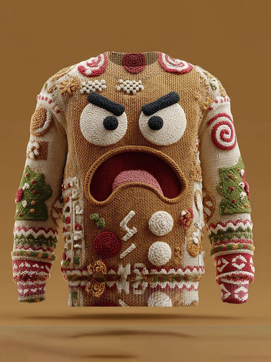 Ugly Christmas Sweater | Men'S Gingerbread Man Pullover Sweater | Crewneck Casual Vacation Daily Knitting Print Keep Warm Long Sleeve | Perfect for Fall/Winter