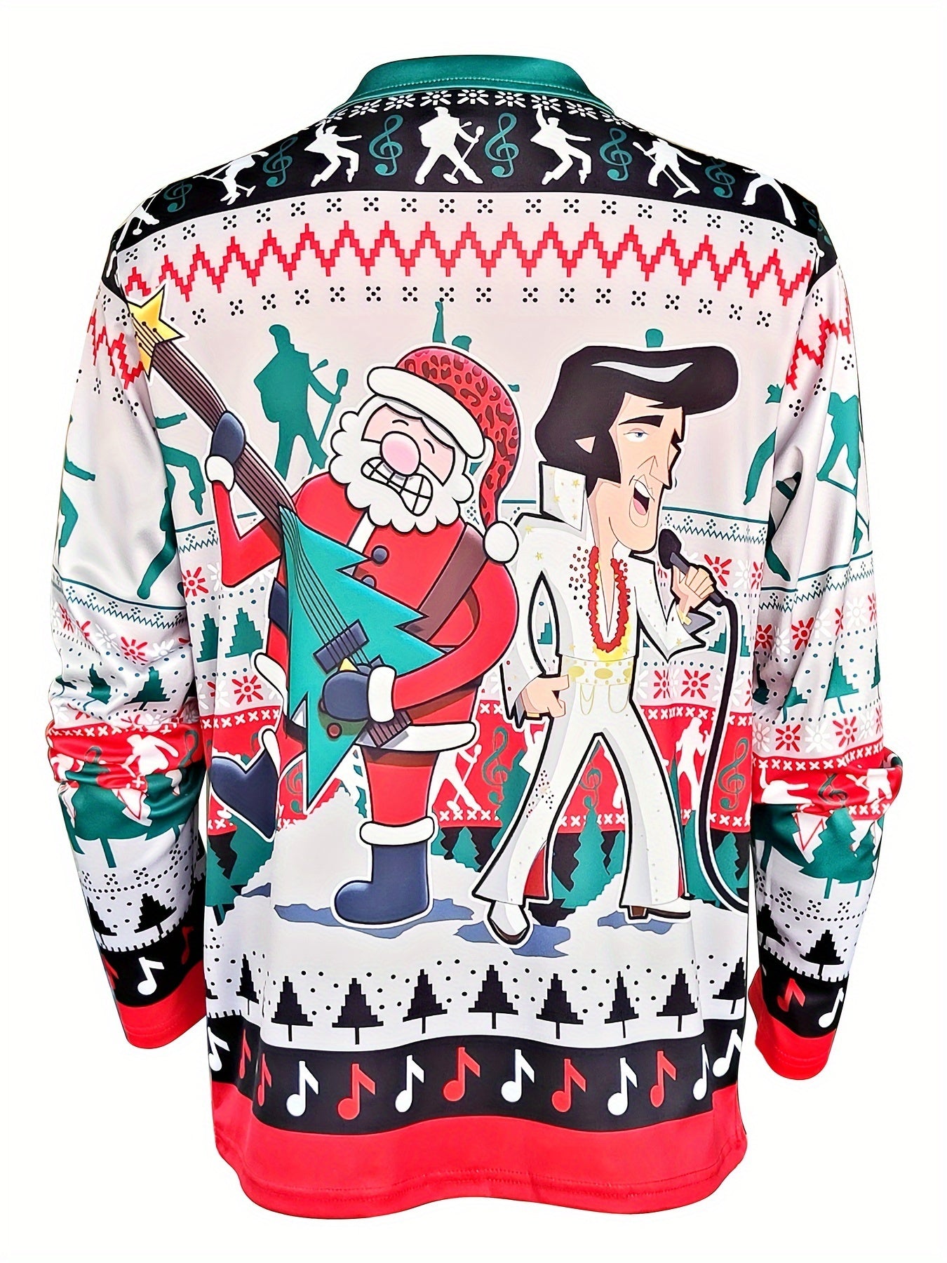 Christmas Cartoon Men's Zipper Lapel Long Sleeve Shirt – Perfect for Spring & Fall