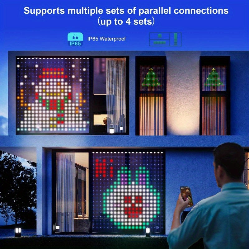 400LEDs Christmas Curtain Lights, 400LEDs Smart APP Controlled, Text And Animation Display, Music Sync Light Garland For Christmas And Halloween Decorations And Valentine'S Day Suitable For Indoor And Outdoor Use