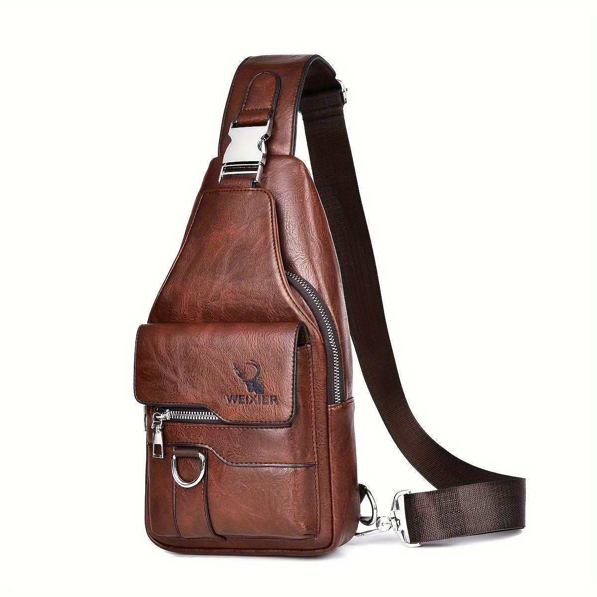 Vintage-Style PU Leather Chest Bag for Men - Spacious Crossbody Bag with Waterproof Design, Large Capacity, and Stylish Casual Look