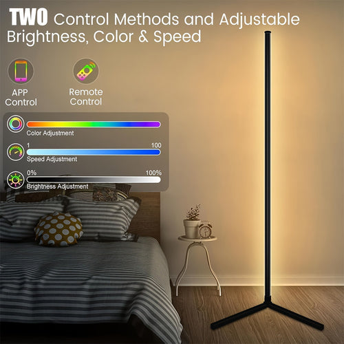 56-Inch RGB Corner Floor Lamp – Color Changing LED with Music Sync, Remote & App Control