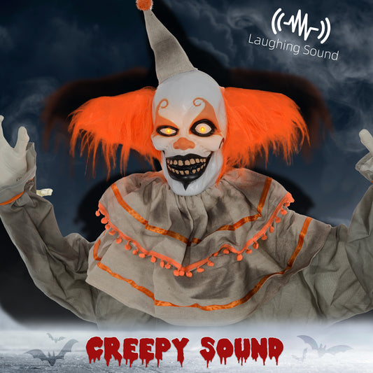 HOMCOM 6' Life Size Outdoor Halloween Decoration, Animatronic Orange Haired Classic Clown, Sound and Motion Activated Animated Prop w/ Light Up Eyes, Laughing Sound & Bendable Arms